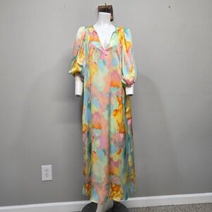 Anthropologie BuddyLove Silky Maxi Sunny Love Dress Small Watercolor Pastel Boho